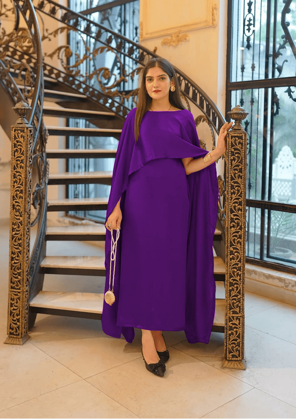 Two Tone Cape Shawl with Long Fitting Body Maxi & Dori (2-Piece Set)