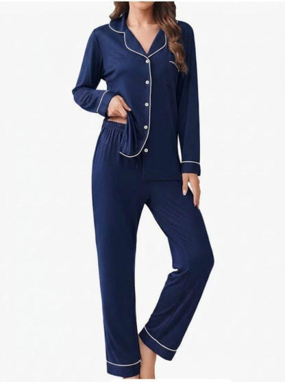 Women's Premium Cotton Jersey Pajama Set | High-Quality Piping Night Suit