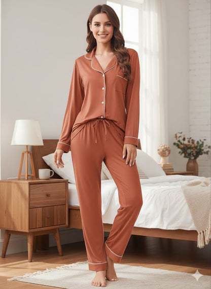 Women's Premium Cotton Jersey Pajama Set | High-Quality Piping Night Suit