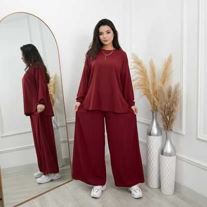Minimalist Summer Friendly Cotton Jersey Tunic & Wide-Leg Pant Set