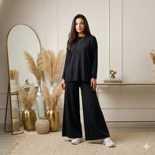 Minimalist Summer Friendly Cotton Jersey Tunic & Wide-Leg Pant Set