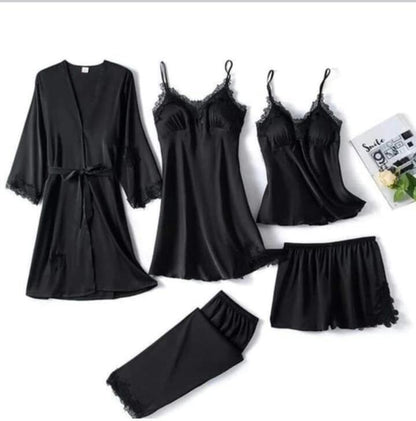 Luxurious 5-Piece Satin Silk Bridal Nightwear Set