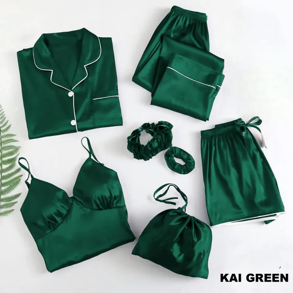 Premium 6-Piece Satin Silk Nightwear & Pajama Set