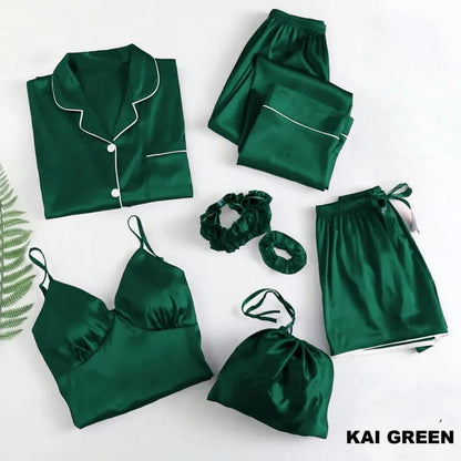 Premium 6-Piece Satin Silk Nightwear & Pajama Set