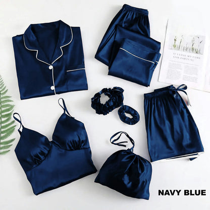 Premium 6-Piece Satin Silk Nightwear & Pajama Set