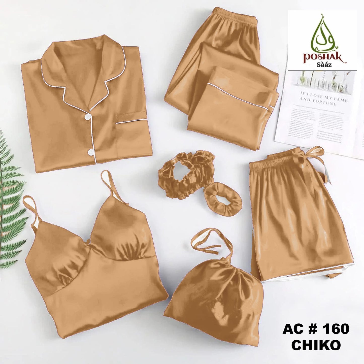 Premium 6-Piece Satin Silk Nightwear & Pajama Set