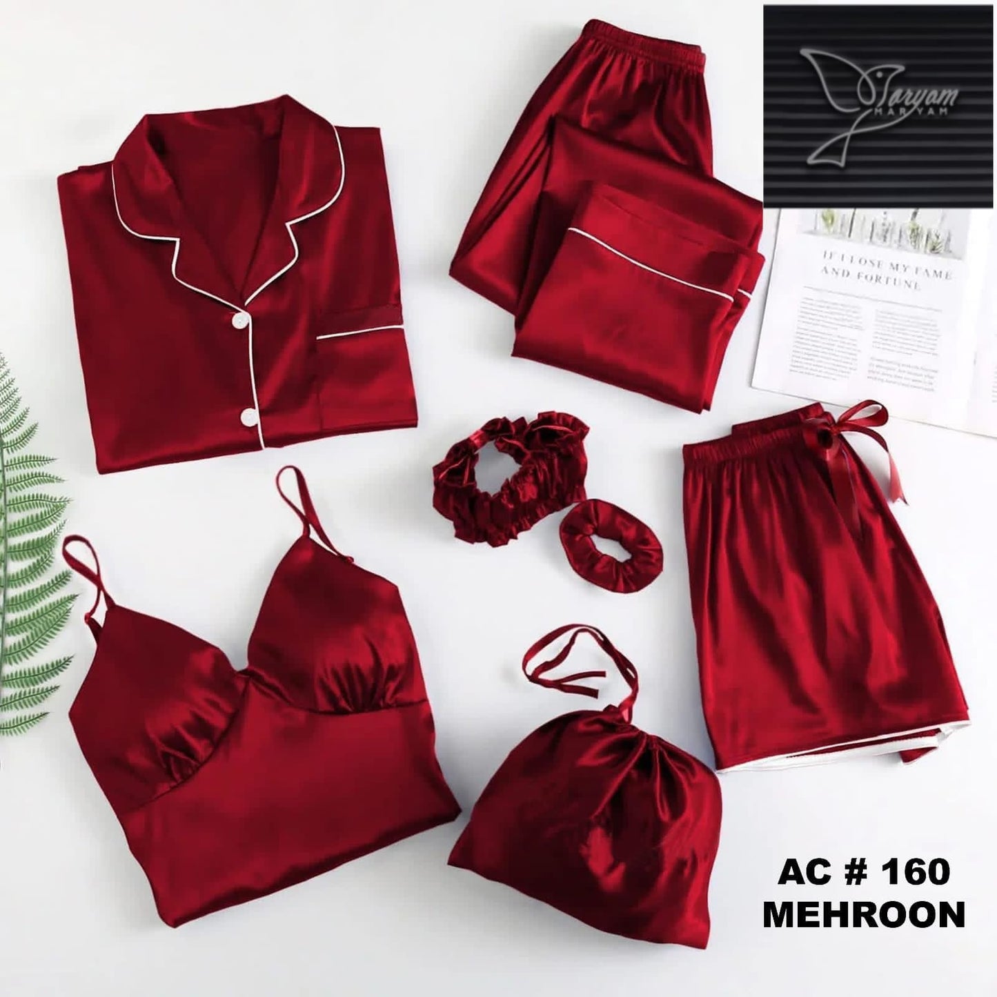 Premium 6-Piece Satin Silk Nightwear & Pajama Set