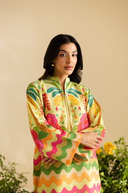 Vibrant Floral & Wavy Printed 2-Piece Co-ord Set