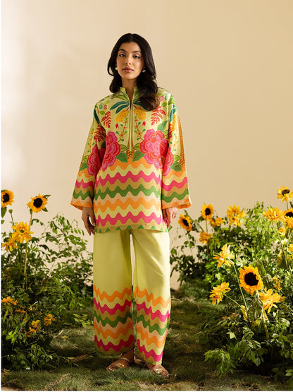 Vibrant Floral & Wavy Printed 2-Piece Co-ord Set
