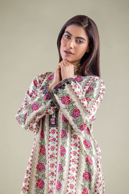 Off-White Vintage Rose Printed Lawn Tunic with Farshi Shalwar – 2 Piece