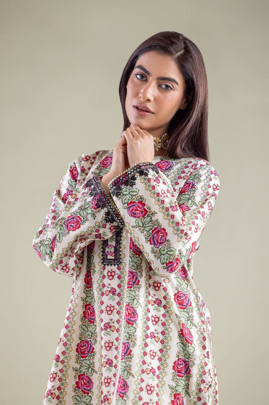 Off-White Vintage Rose Printed Lawn Tunic with Farshi Shalwar – 2 Piece