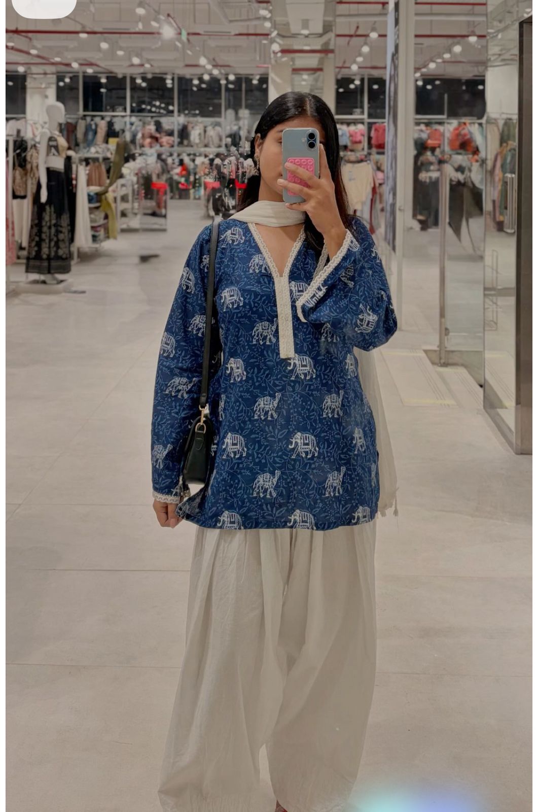 Royal Blue Elephant Block Printed Lawn Tunic with Farshi Shalwar – 2 Piece