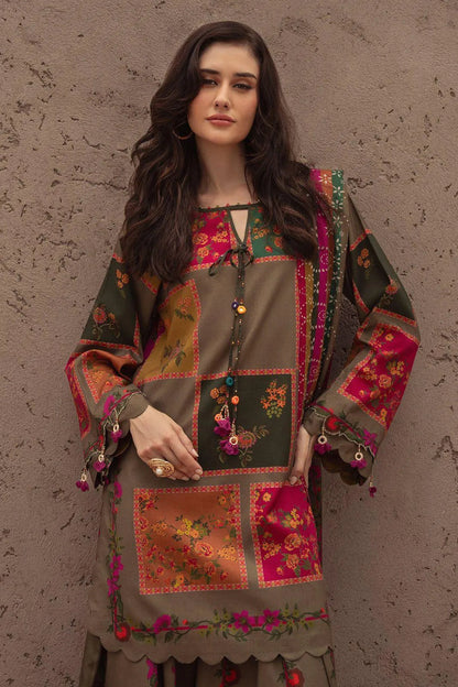 Vintage Mosaic Floral Printed Lawn Suit with Dupatta – 3 Piece