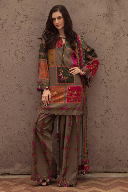 Vintage Mosaic Floral Printed Lawn Suit with Dupatta – 3 Piece
