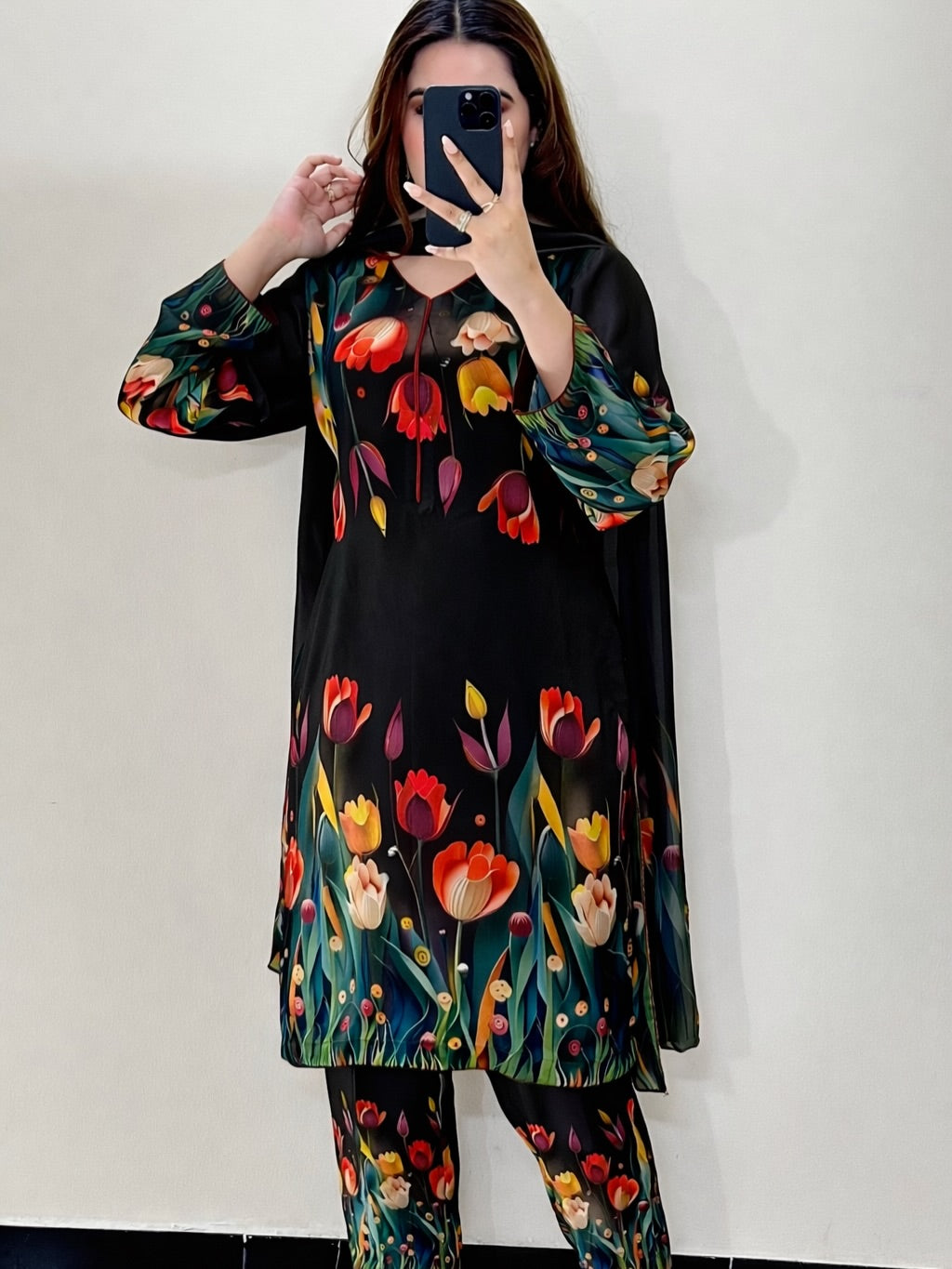 Black Tulip Garden Digital Printed Lawn Suit with Dupatta – 3 Piece