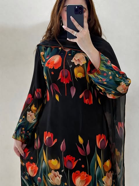 Black Tulip Garden Digital Printed Lawn Suit with Dupatta – 3 Piece