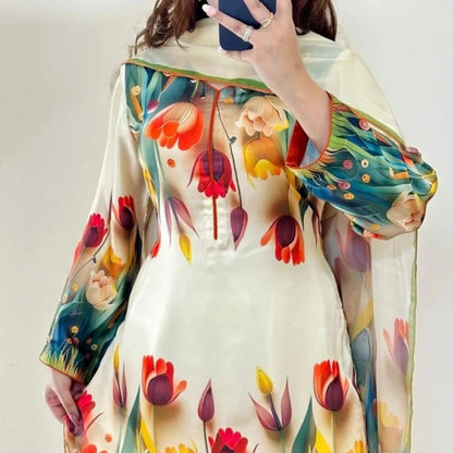 Cream Botanical Tulip Printed Lawn 3-Piece Suit