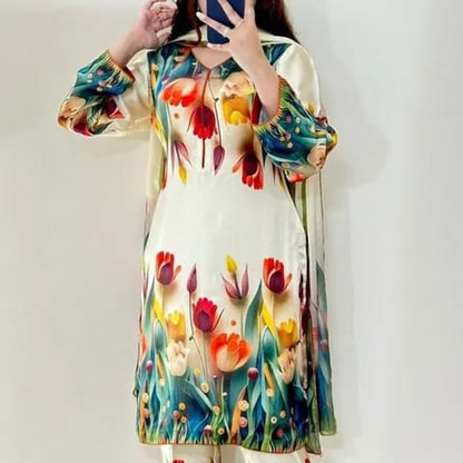 Cream Botanical Tulip Printed Lawn 3-Piece Suit
