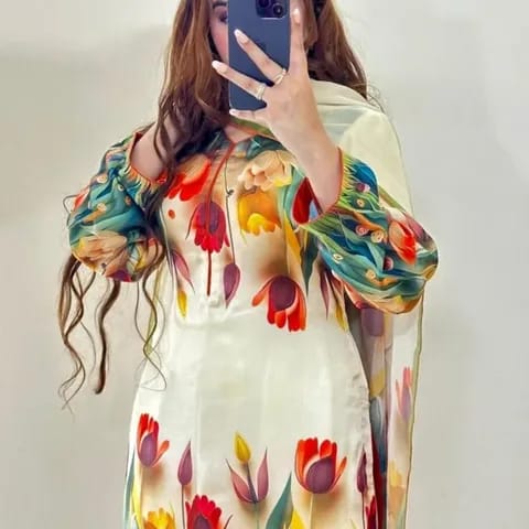 Cream Botanical Tulip Printed Lawn 3-Piece Suit