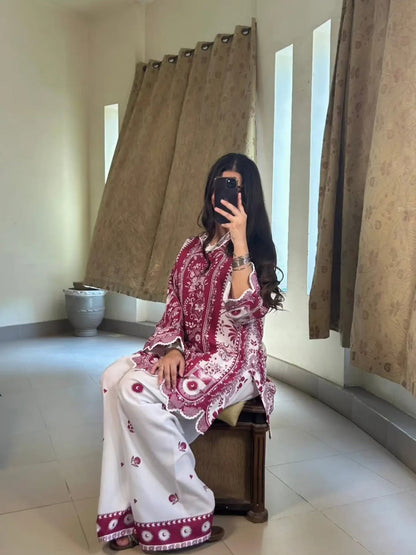 Floral Plum Farshi Shalwar Cord Set (3PC)