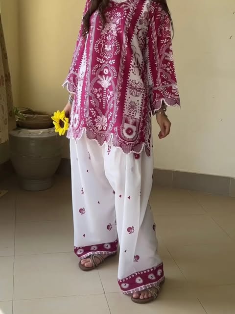 Floral Plum Farshi Shalwar Cord Set (3PC)