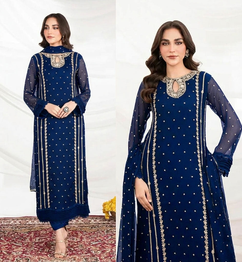 Sequence & Thread Embroidered Organza Suit – 3 Piece