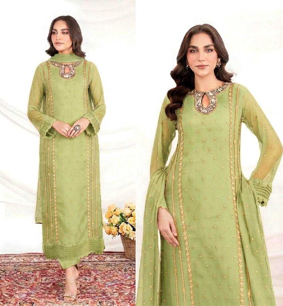 Sequence & Thread Embroidered Organza Suit – 3 Piece