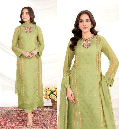 Sequence & Thread Embroidered Organza Suit – 3 Piece