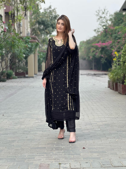 Sequence & Thread Embroidered Organza Suit – 3 Piece