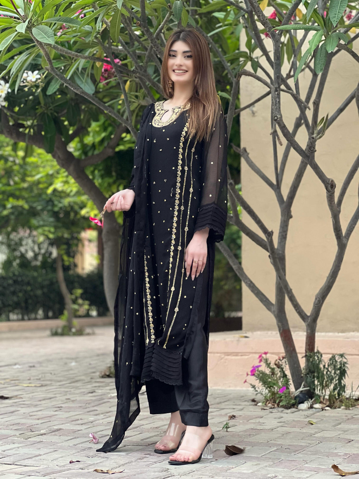 Sequence & Thread Embroidered Organza Suit – 3 Piece
