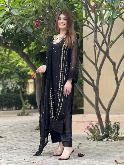 Sequence & Thread Embroidered Organza Suit – 3 Piece