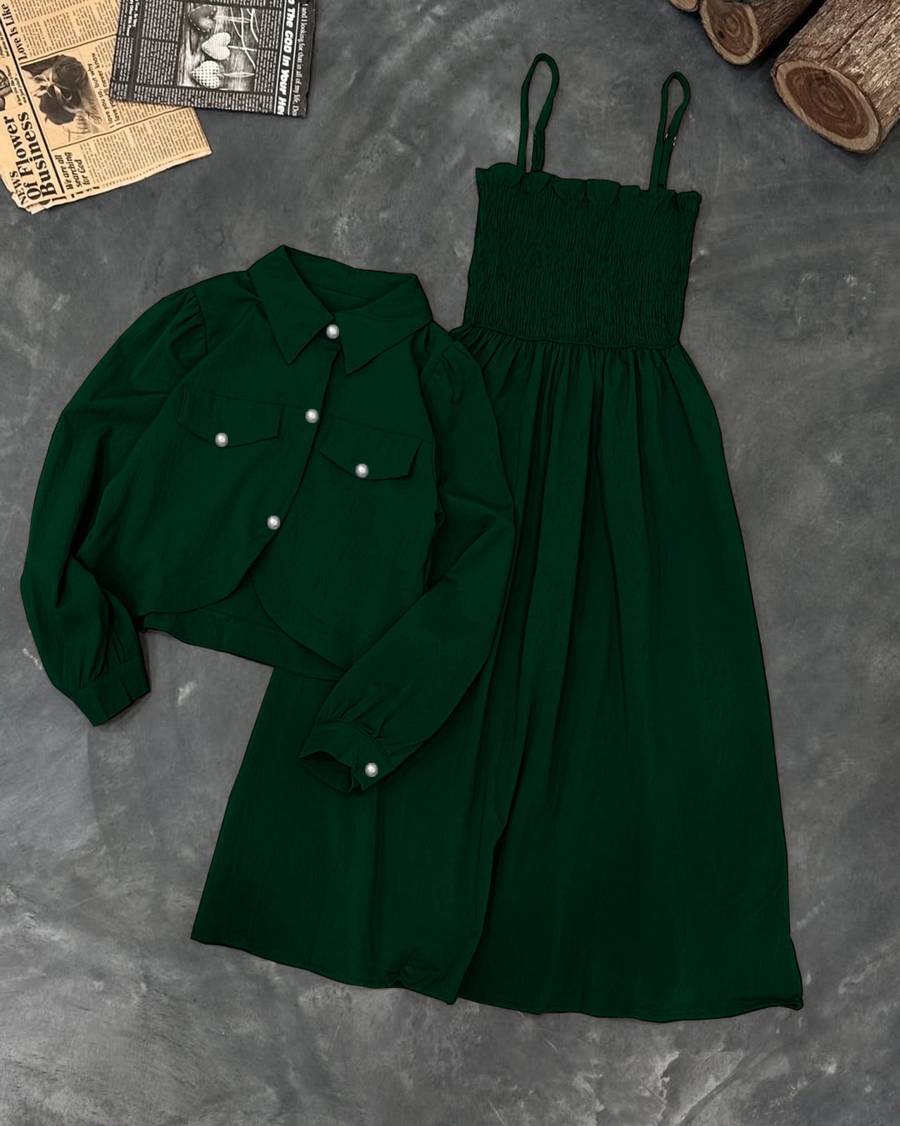 Monochrome Garden Party Set: Smocked Cami Maxi + Cropped Button-Down