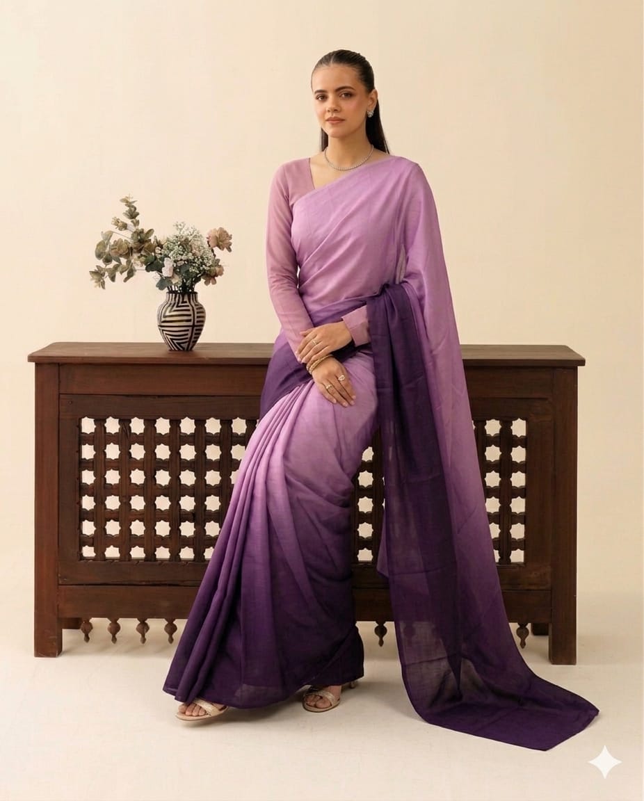 Aura Ombre Silk Saree with Matching Blouse Piece