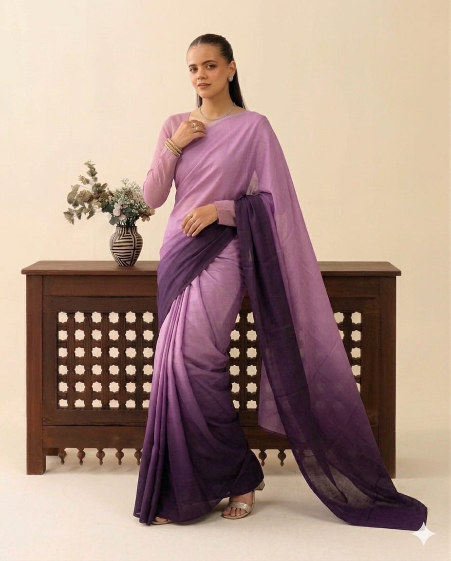 Aura Ombre Silk Saree with Matching Blouse Piece