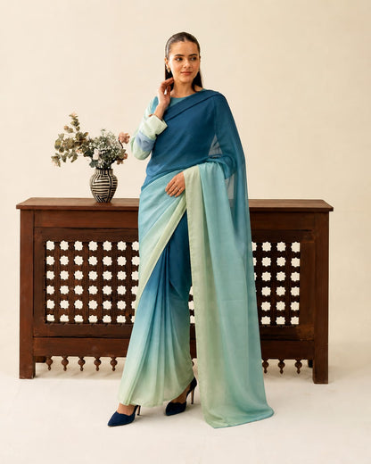 Aura Ombre Silk Saree with Matching Blouse Piece