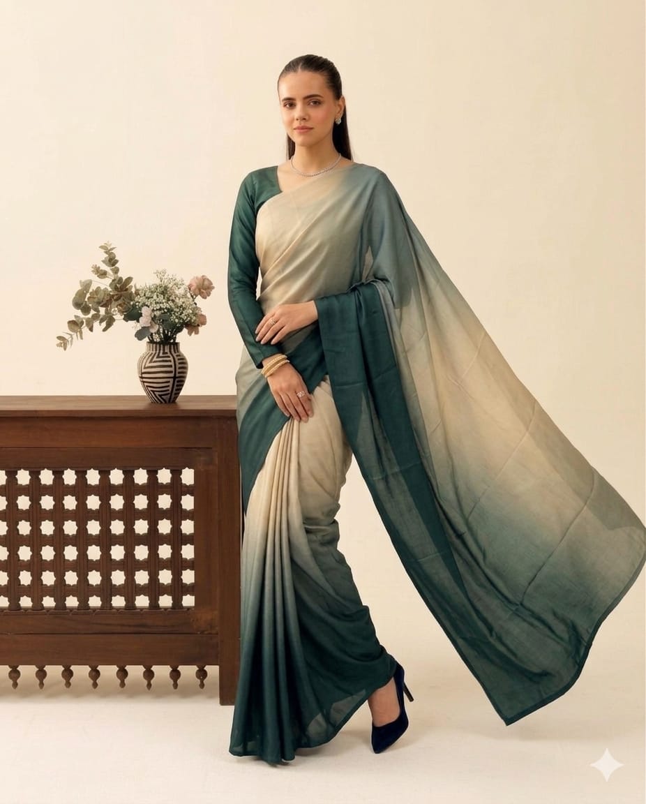 Aura Ombre Silk Saree with Matching Blouse Piece