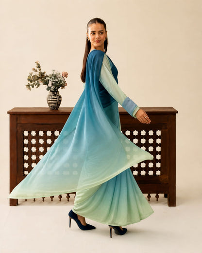 Aura Ombre Silk Saree with Matching Blouse Piece