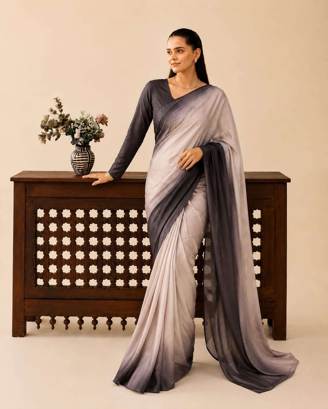 Aura Ombre Silk Saree with Matching Blouse Piece