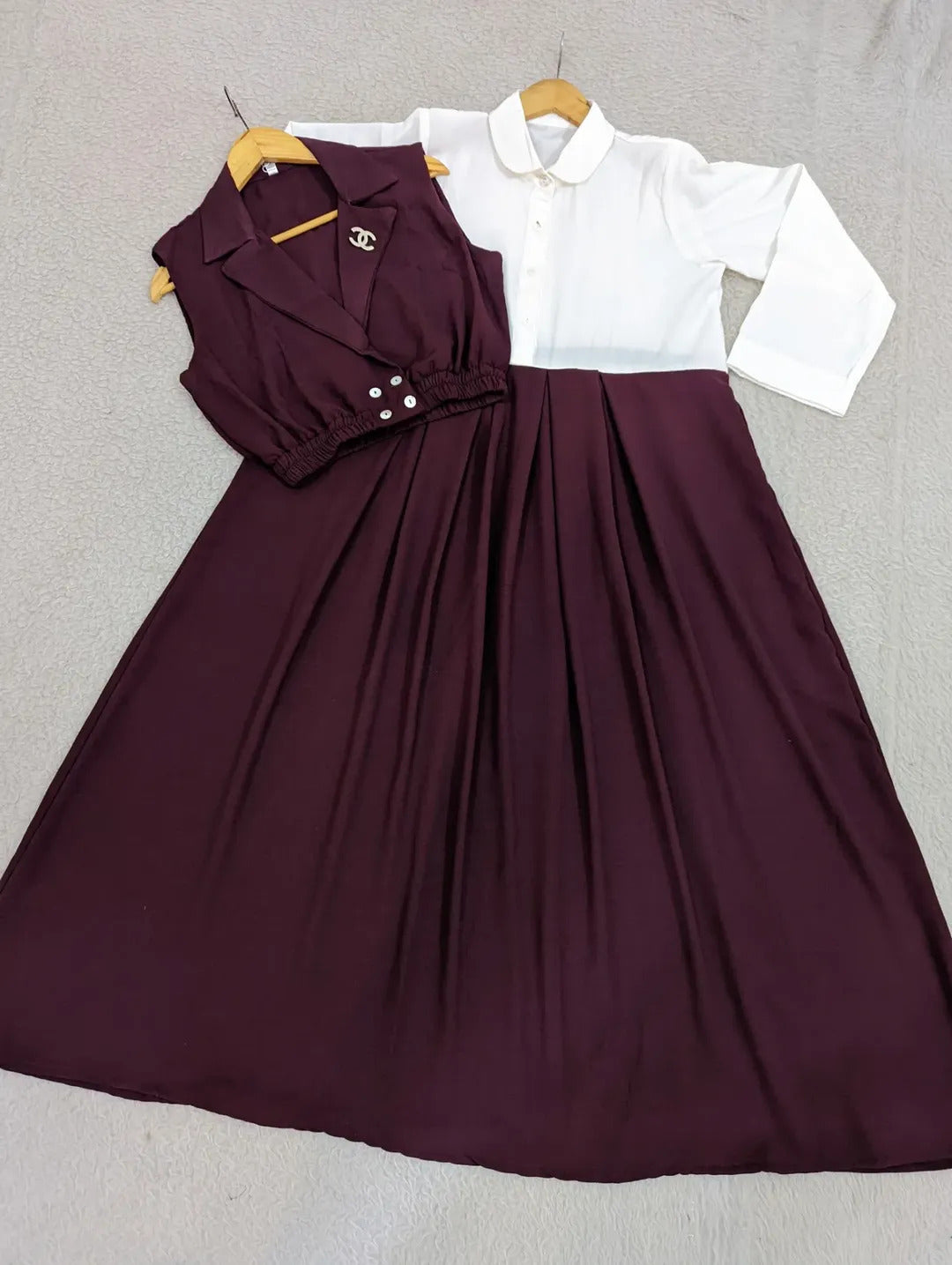 Chic Double Coat Jacket & Collared Maxi Set (2PC)