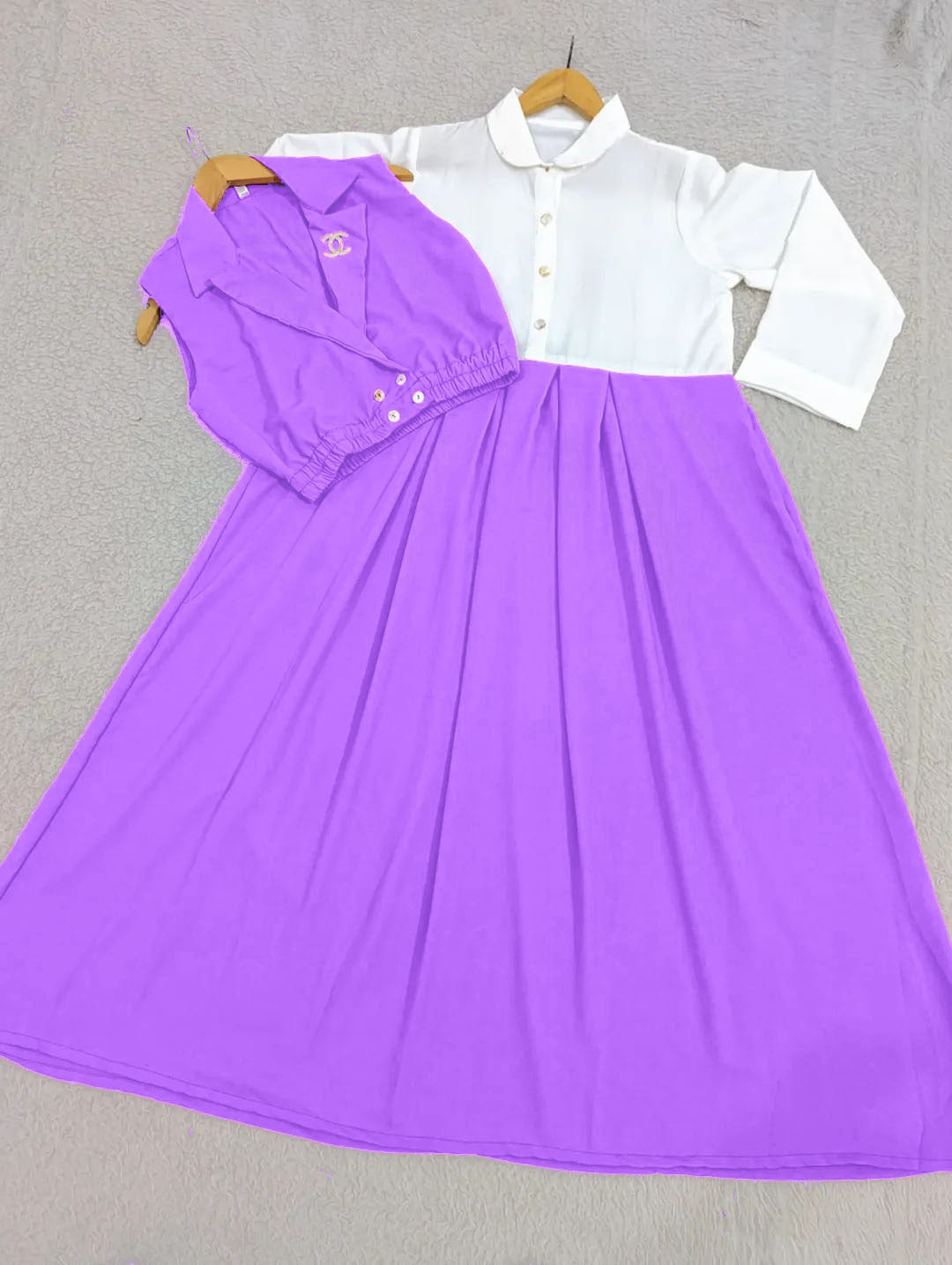 Chic Double Coat Jacket & Collared Maxi Set (2PC)