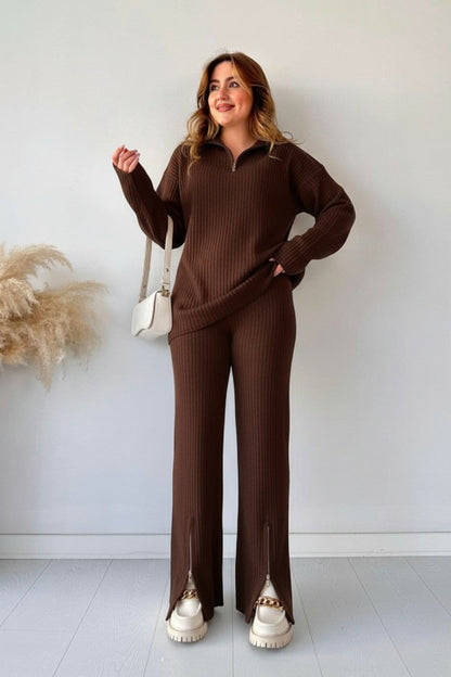 Winter Arrival❄ High-Neck Drop-Shoulder Winter Rib Tracksuit (2PC)