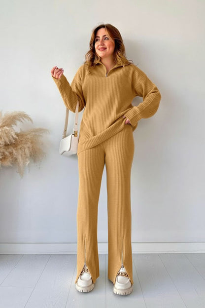 Winter Arrival❄ High-Neck Drop-Shoulder Winter Rib Tracksuit (2PC)