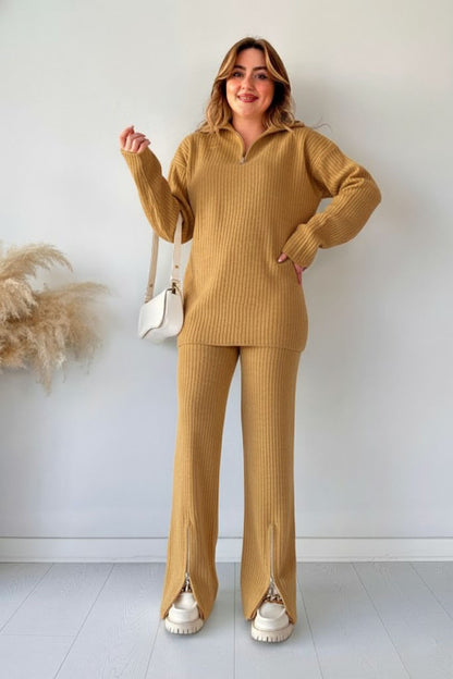Winter Arrival❄ High-Neck Drop-Shoulder Winter Rib Tracksuit (2PC)