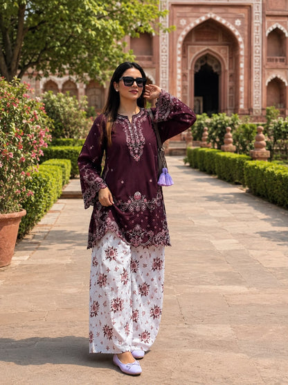 Emb shirt printed Shalwar