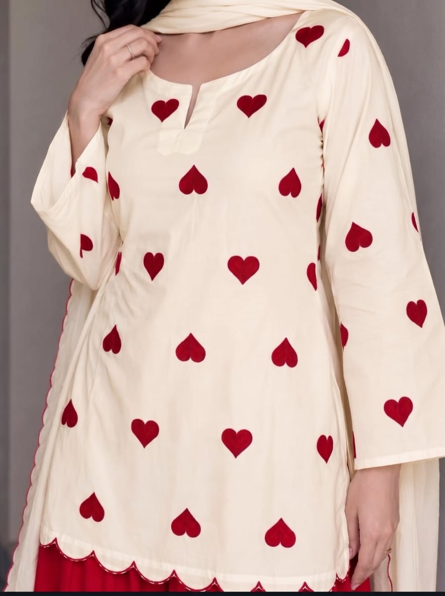 Heart Printed Lawn Farshi Shalwar Set (3PC)