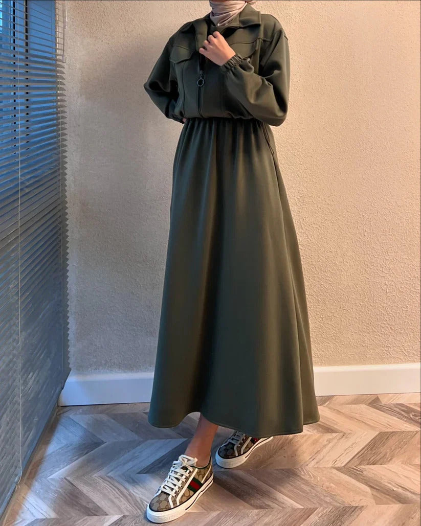 Winter Arrival Zipper Jacket & Sleeveless Long Frock Fleece Set (2Pc)