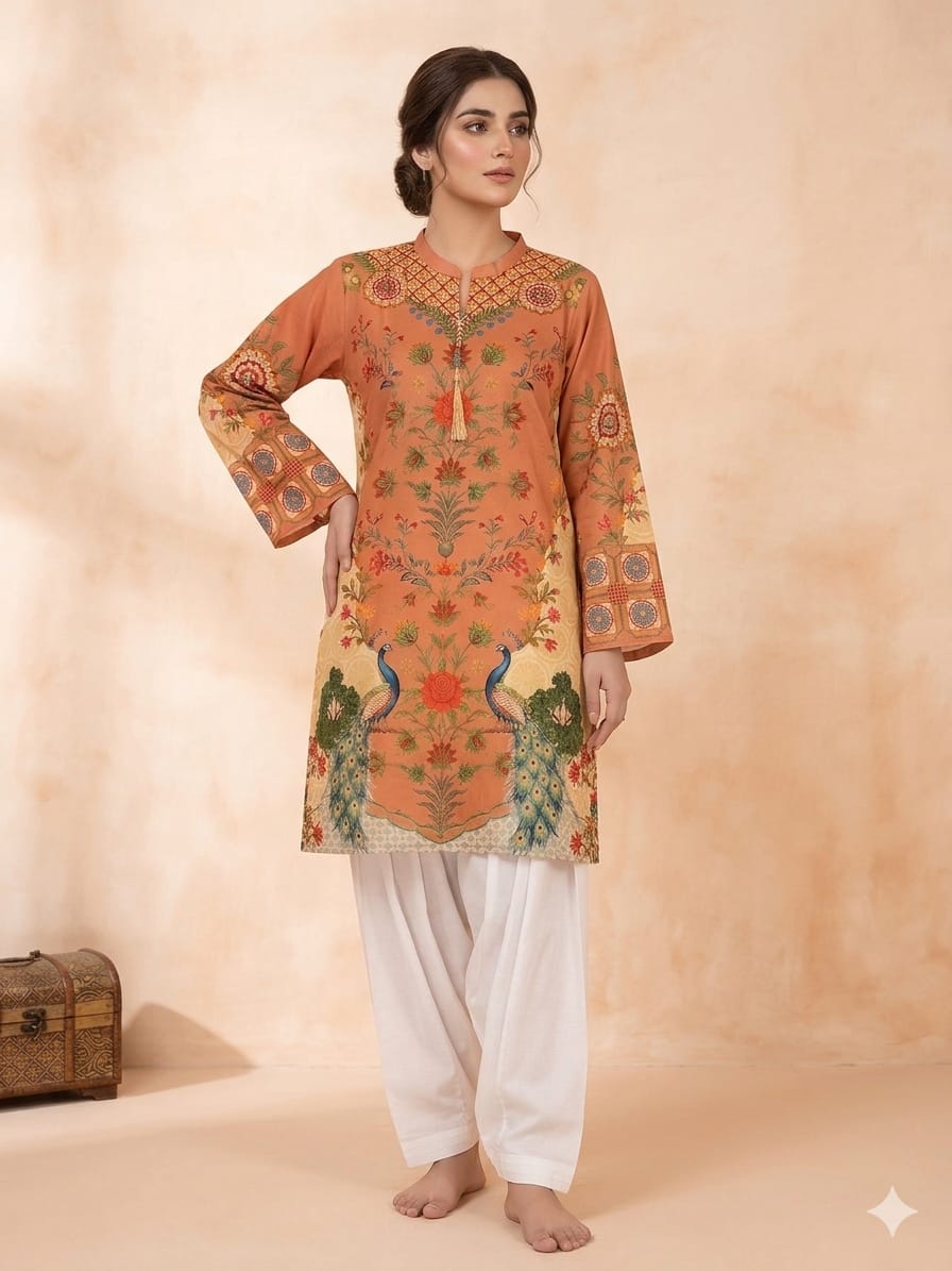 Amber Peacock Garden Kurta