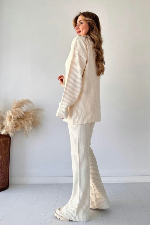 Winter Arrival❄ High-Neck Drop-Shoulder Winter Rib Tracksuit (2PC)