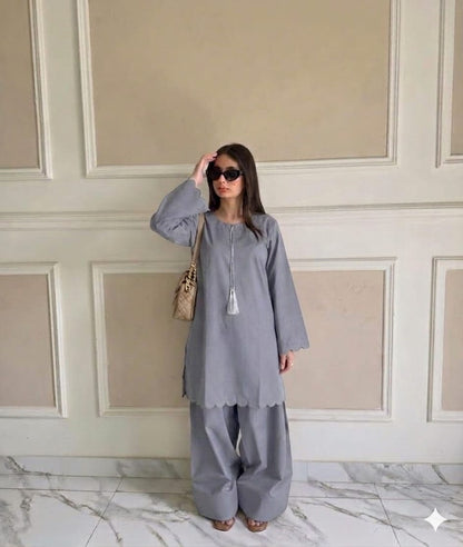 Umbrella Hem Co-ord Set | 2-Piece Cotton Tunic & Farshi Shalwar