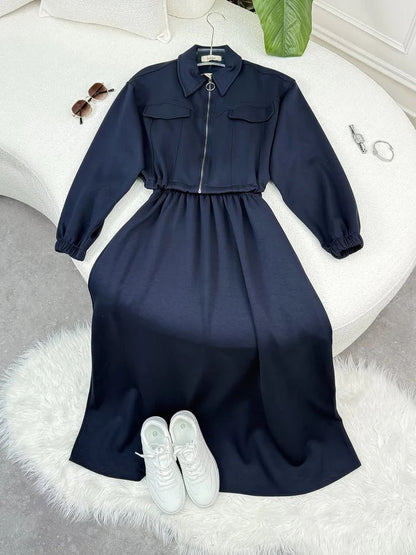 Winter Arrival Zipper Jacket & Sleeveless Long Frock Fleece Set (2Pc)
